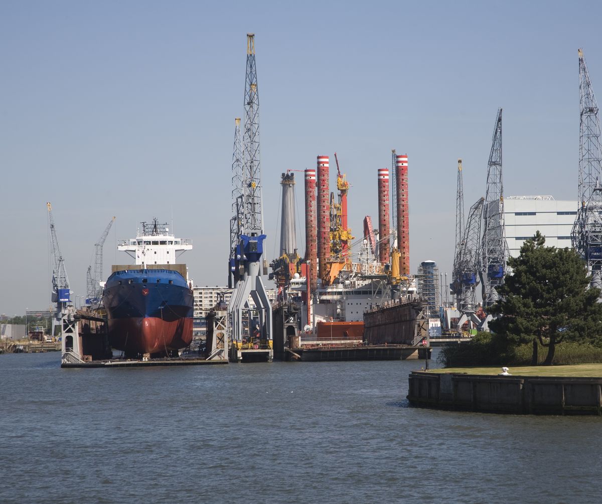 dry dock shipyard port of rotterdam, netherlands