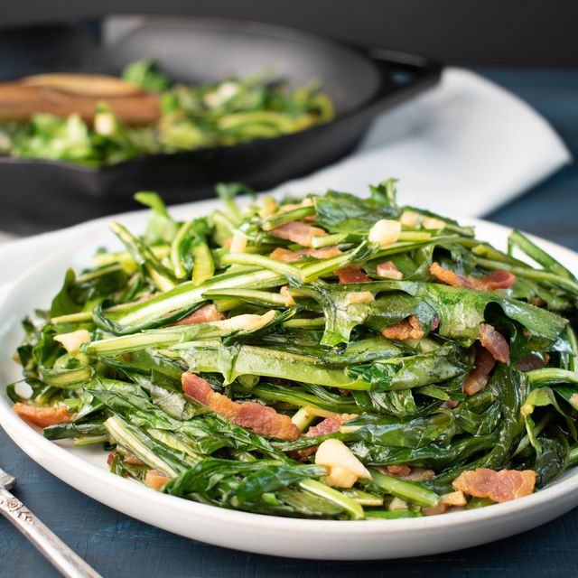wilted dandelion greens with bacon