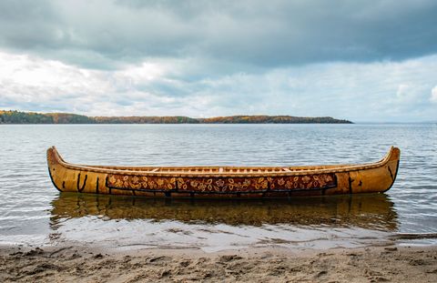 birch bark canoe in lake huron
