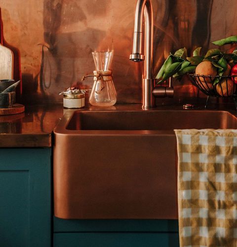kitchen, copper tub, copper faucet