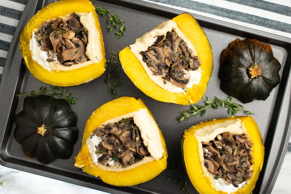 acorn squash tamales with goat cheese and mushrooms