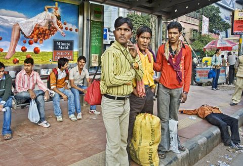 at a bus stop delhi 2009