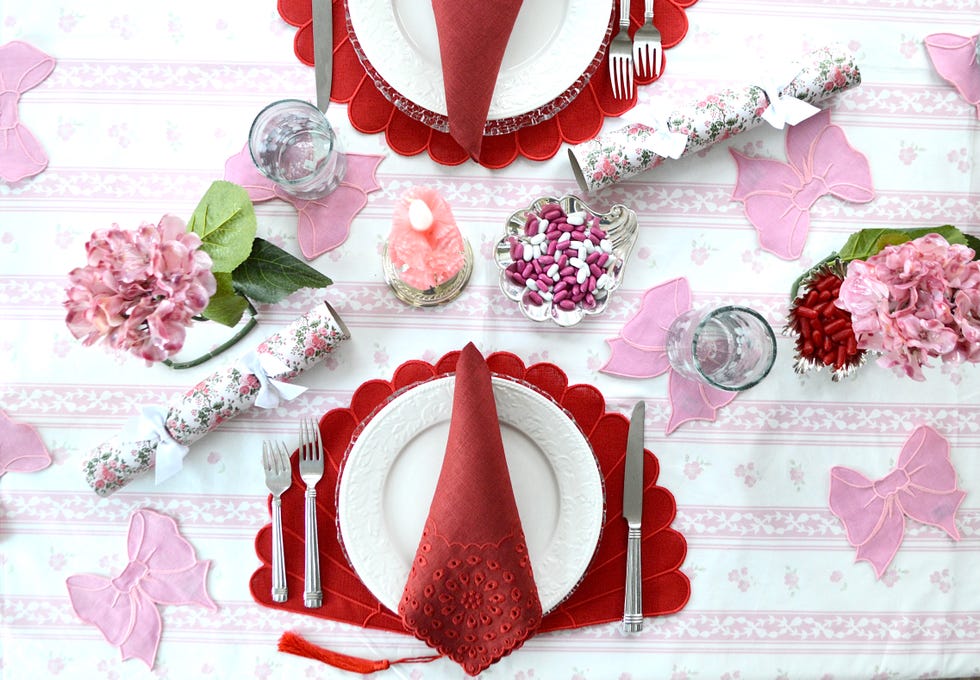 Blush Pink Valentines Day Table Decorations - Setting For Four Interiors