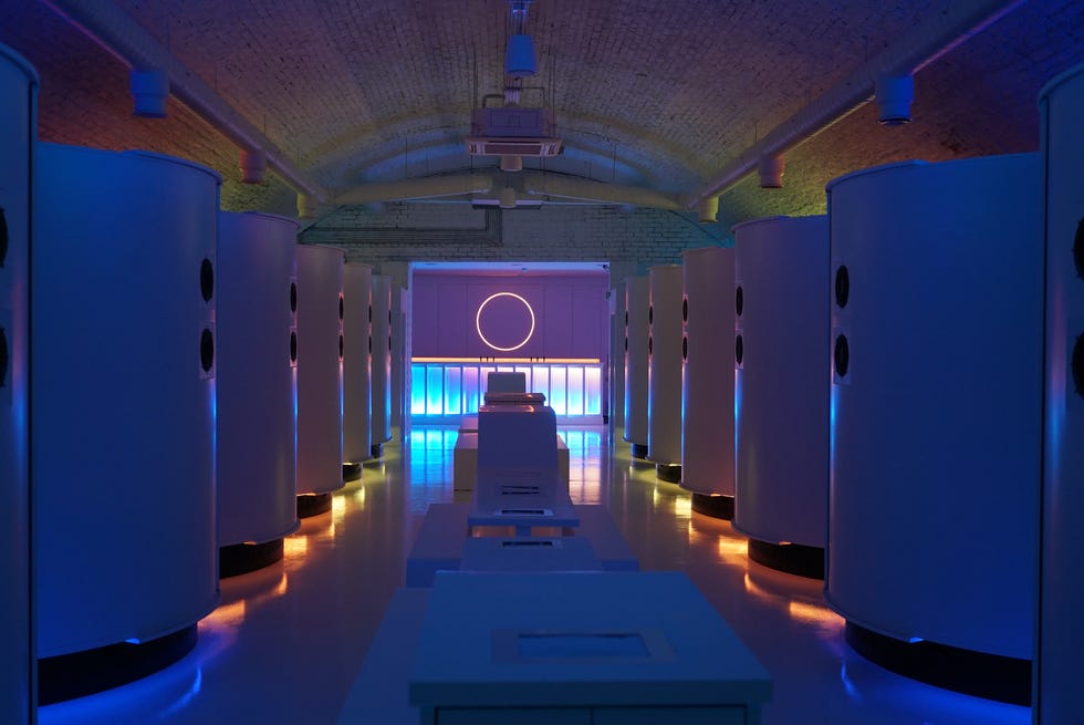 Blue, Light, Lighting, Room, Sky, Architecture, Electric blue, Building, Interior design, Symmetry, 