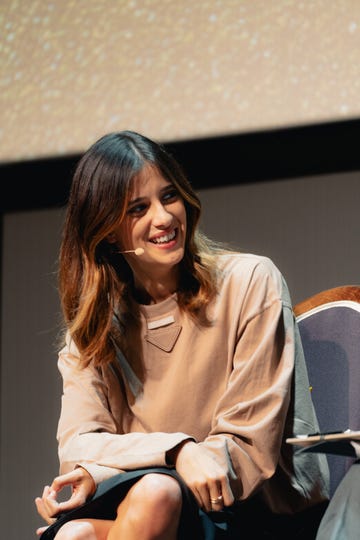 a woman sitting in a chair