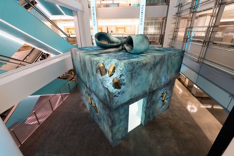 daniel arsham's bronze eroded tiffany blue box art installation