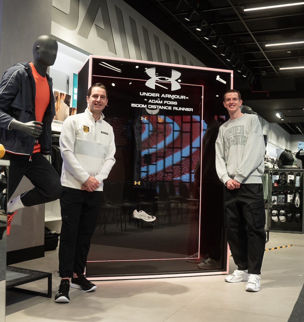 display of athletic gear featuring under armour apparel and footwear