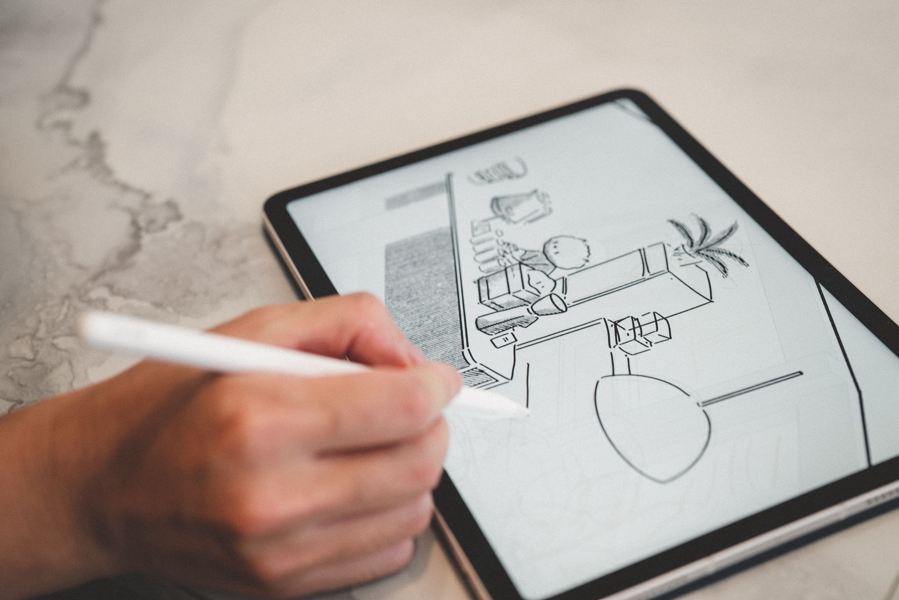 10/1世界咖啡⽇：插畫家Ker Ker ⽤ iPad Air＋Apple Pencil 透視咖啡廳