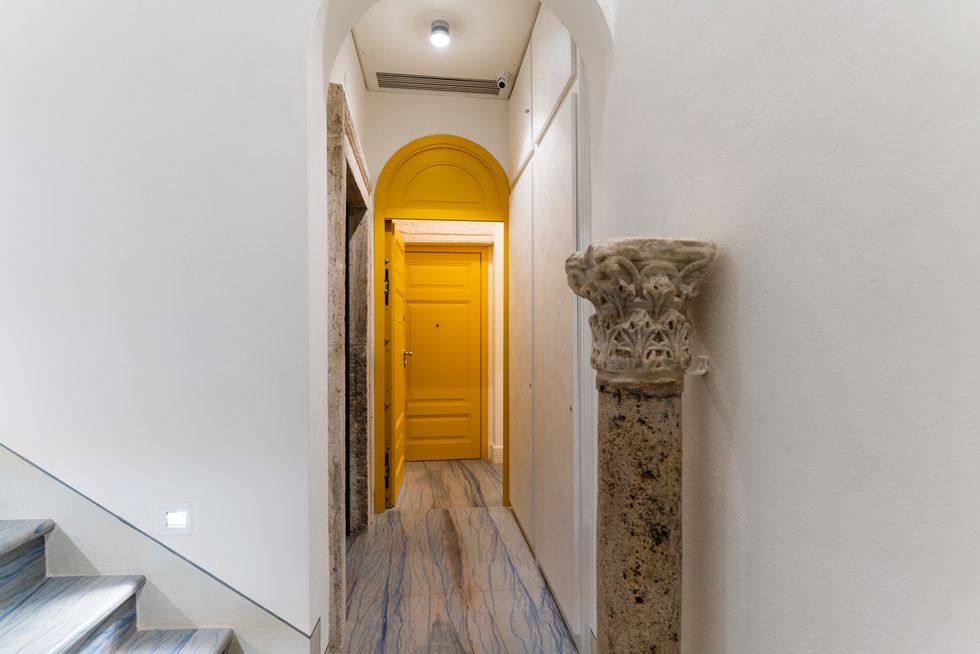 Yellow, Property, Stairs, Room, Architecture, Wall, Arch, House, Building, Ceiling, 