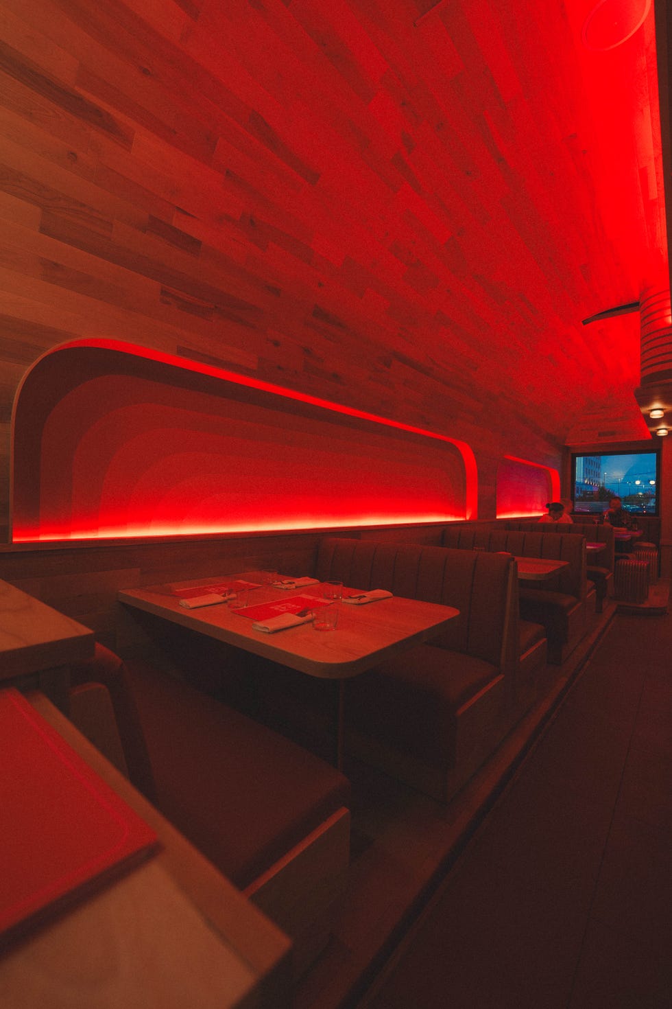 a room with a table and chairs