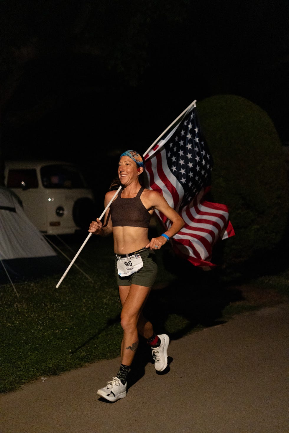 a person running along a paved path