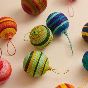 multicoloured woven baubles