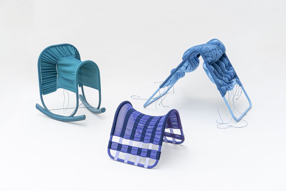 Blue, Cobalt blue, Footwear, Product, Chair, Pattern, Design, Plaid, Tartan, Electric blue, 