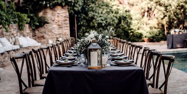 Photograph, Chair, Table, Tablecloth, Wedding reception, Rehearsal dinner, Restaurant, Furniture, Tree, Ceremony, 