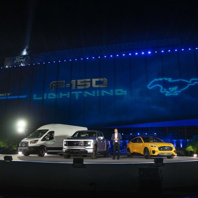 jim farley, ford motor co president and ceo, helps to reveal the all new, all electric ford f 150 lightning at ford world headquarters in dearborn, michigan, on may 19, 2021