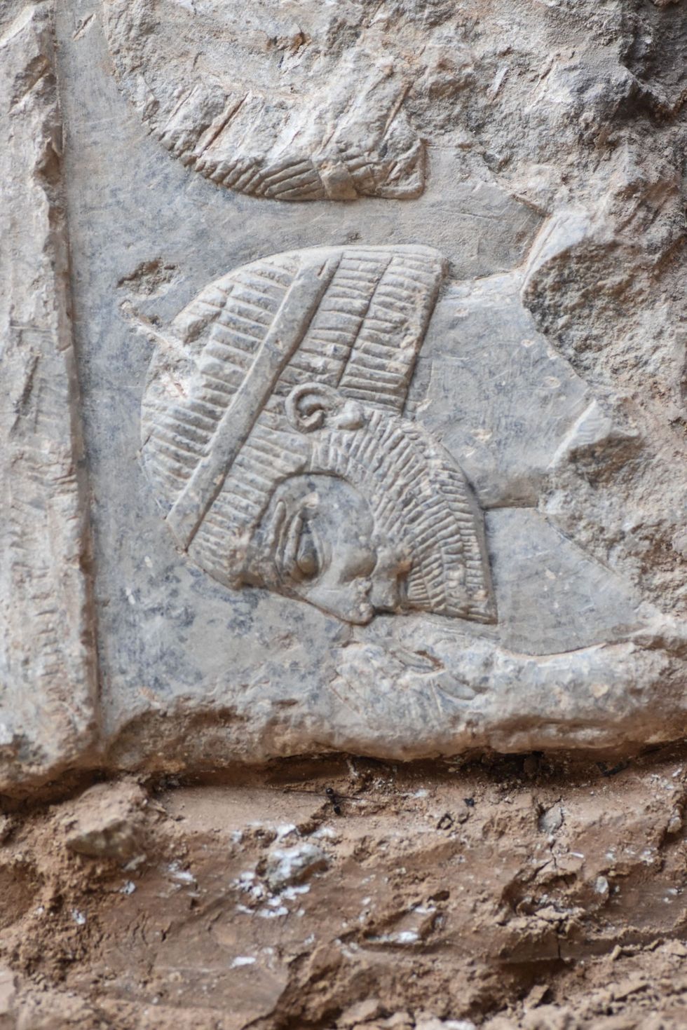 Op een detail op de rechterbenedenhoek van de plaat is een vreemdeling te zien met een haarstijl en baard die kenmerkend zijn voor toenmalige inwoners van Iran Assyrische figuren worden meestal afgebeeld met een krullende baard en krullend haar tot op hun schouders