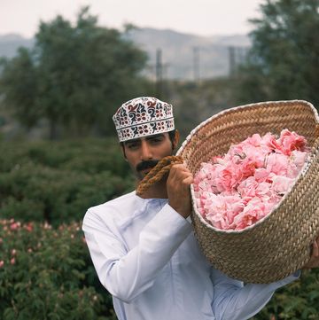 a person eating a large flower