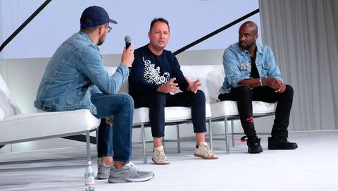 Virgil Abloh, Henrik Most, and Jeff Carvalho on stage at the 4th Annual Fashion Tech Forum Conference in Los Angeles, CA on October 6, 2017.