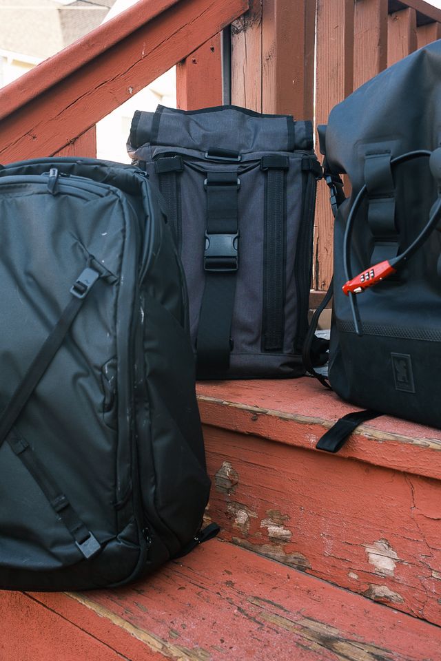 a group of backpacks