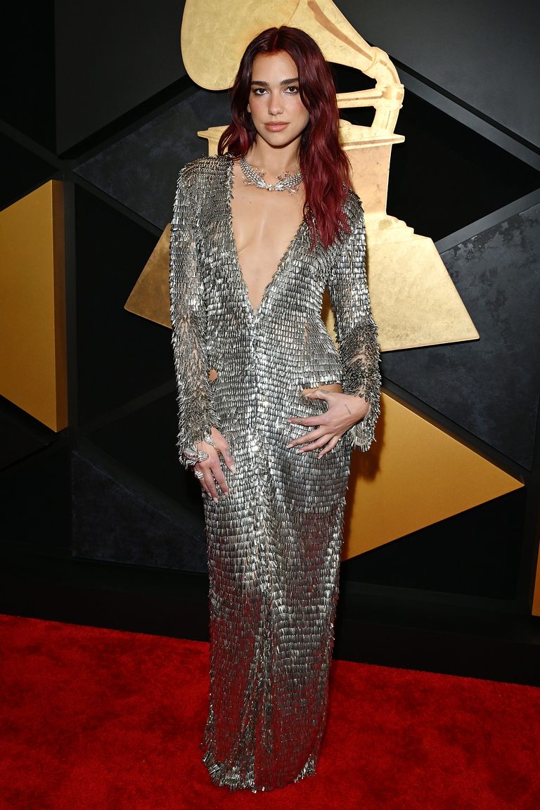 Dua Lipa Goes Full Glam in Silver Sequins at the 2024 Grammys