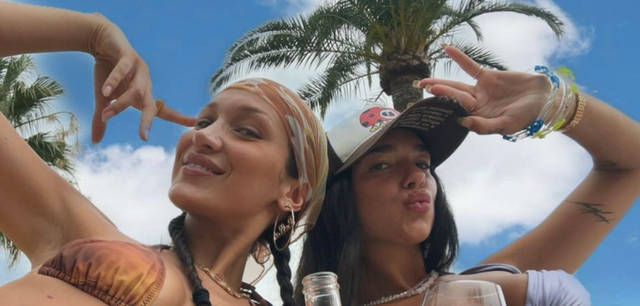 Dua Lipa And Bella Hadid Hold Hands Wearing Teeny Tiny Bikinis