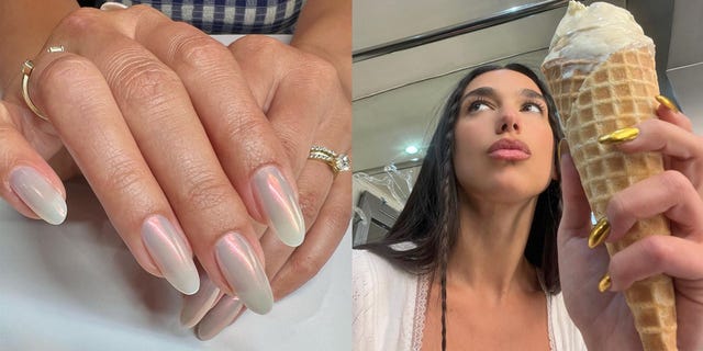 33 Hailey Bieber Glazed Donut Nails : Pearl on Pearl 1 - Fab Mood