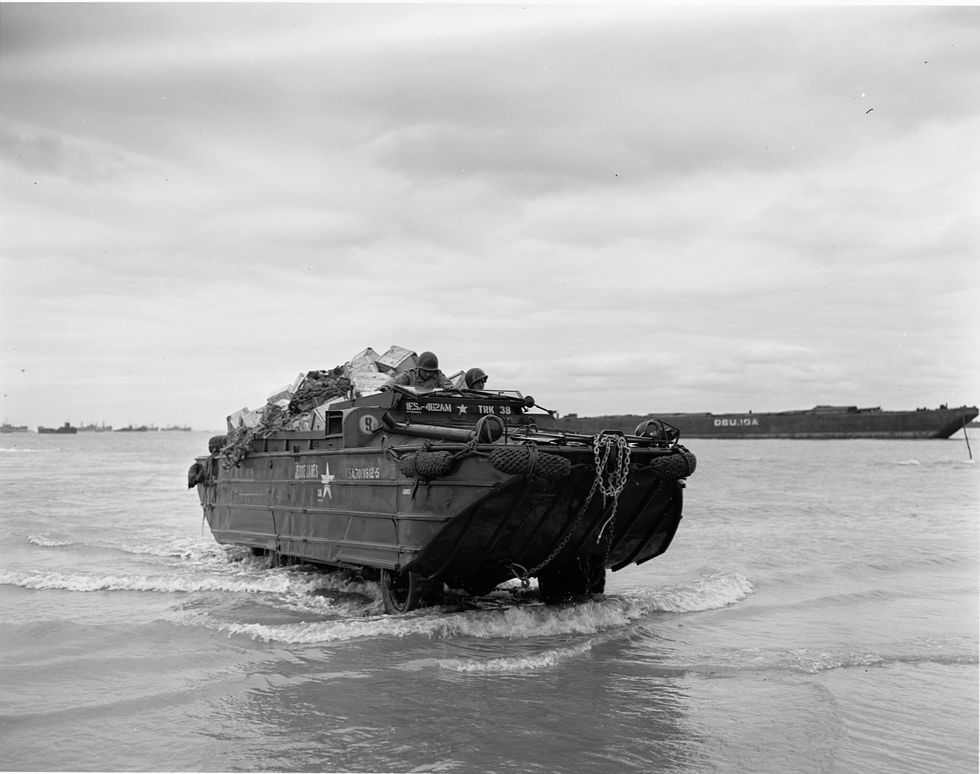 a us armed forces duck dukw amphibious vehicle landing in normandy france 1944