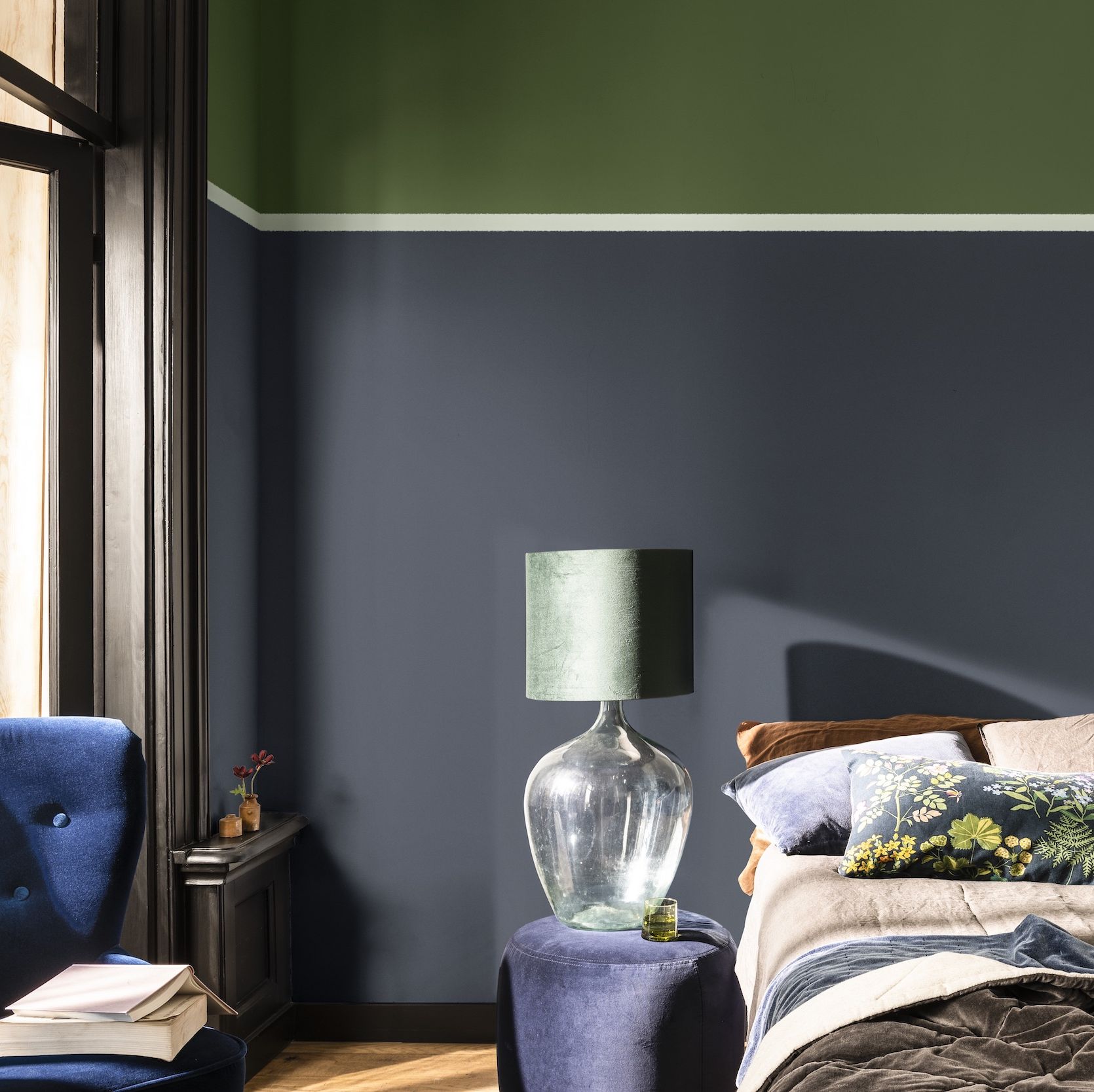 blue and green bedroom scheme – dulux colour of the year 2020 tranquil dawn creativity colour palette