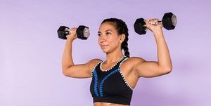 Shoulder, Arm, Physical fitness, Joint, Standing, Abdomen, Muscle, Dumbbell, Leg, Weights, 