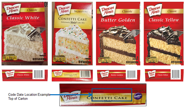 The cake mixes affected by Duncan Hines' recall. 