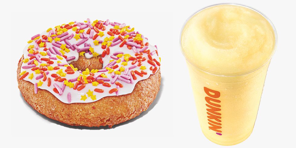 dunkin' celebration donut and pineapple coolatta