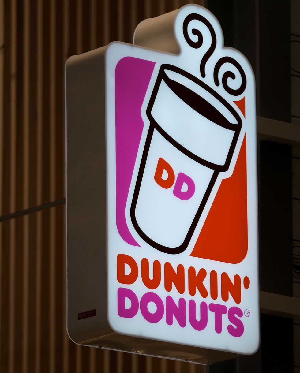 utrecht, netherlands   april 26 a logo of dunkin donuts is pictured outside its store on april 26, 2021 in utrecht, netherlands  photo by yuriko nakaogetty images