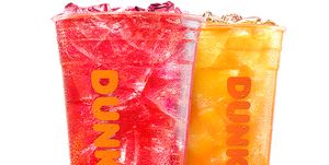 dunkin' refreshers in strawberry dragonfruit and peach passion fruit flavors