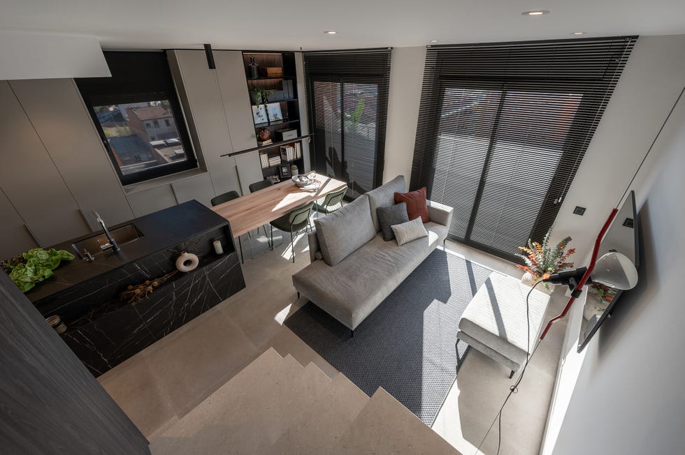 salón comedor de diseño moderno en gris y madera