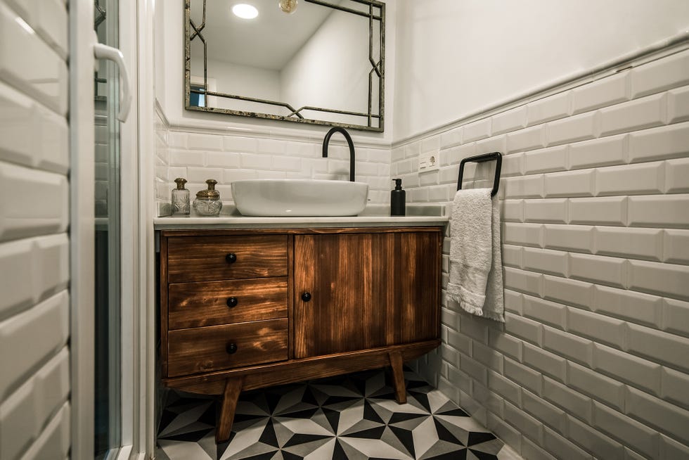 mueble de lavabo de diseño mid century en madera