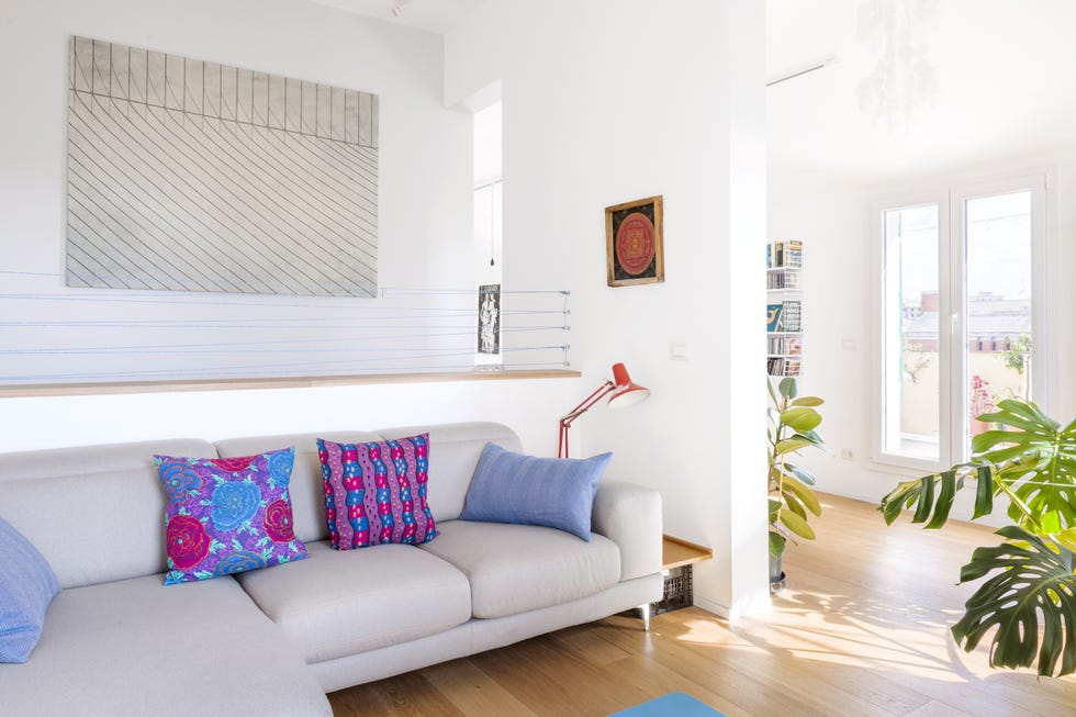 salón abierto moderno decorado con plantas