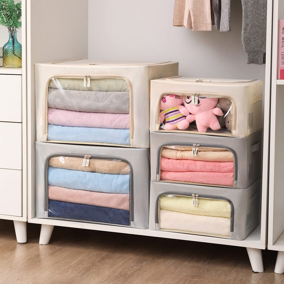 dustproof fabric storage bins closet organization ideas woman's day