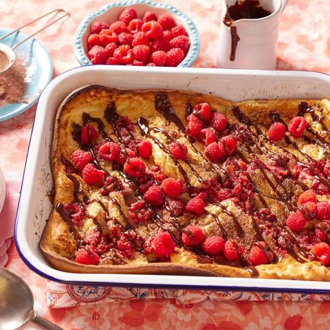 giant dutch baby pancake with raspberries and nutella syrup breakfast casserole