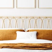 white and terracotta linen duvet cover on stylish bed