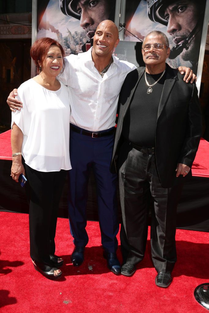 ata johnson, dwayne johnson and rocky johnson seen at dwayne johnsons hands and footprints ceremony held at tcl chinese theatre on tuesday, may 19, 2015, in hollywood photo by eric charbonneaugetty images for warner bros