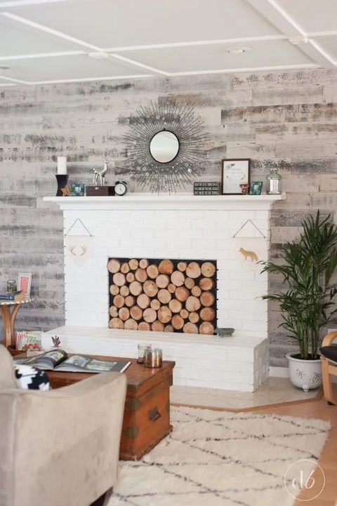 farmhouse living room ideas wood walls with fireplace