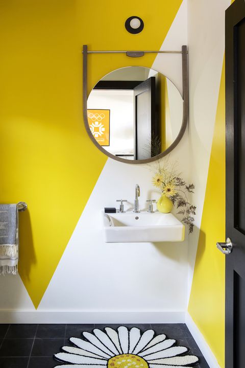 Yellow, Room, Orange, Sink, Interior design, Shelf, Wall, Bathroom, Property, Furniture, 