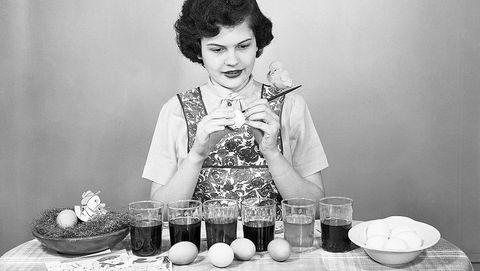 dyeing easter eggs tradition nostalgic black and white photo