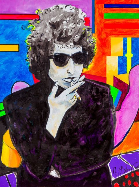 Brosnan's portrait of Bob Dylan, which sold for millions at auction after being briefly lost.