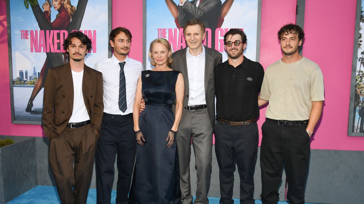 Pamela Anderson and Liam Neeson Bring Their Sons to 'The Naked Gun