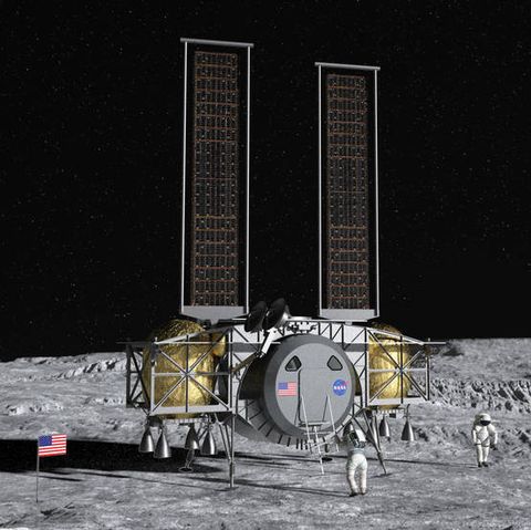 an artist's concept of dynetics human landing system on the lunar surface ﻿