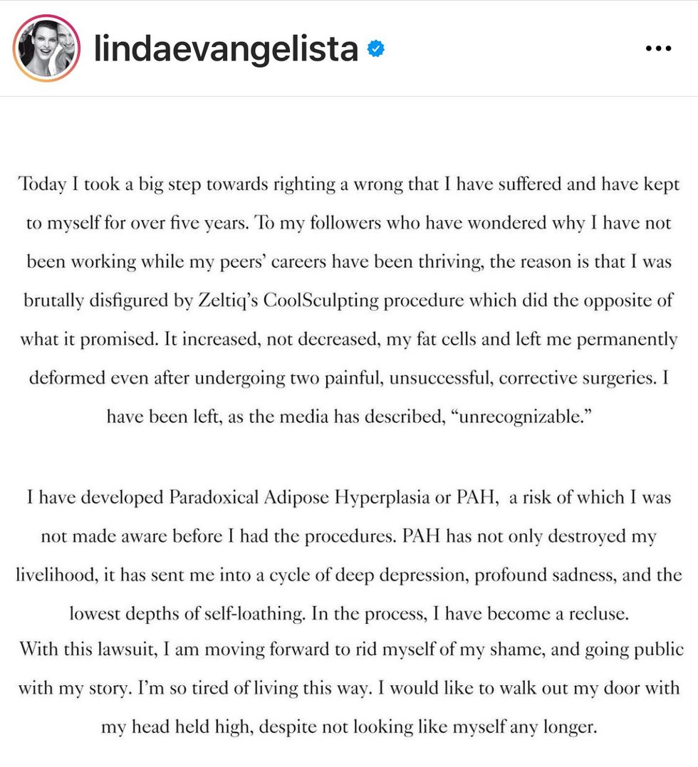 linda evangelista su instagram