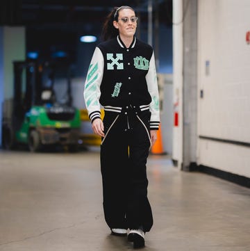 Off-White’s Custom Varsity Jackets for NY Liberty september 22nd, 2024 new york liberty players arrive in custom off white jackets for game one of the wnba playoffs photo by brandon toddnew york liberty branndannart