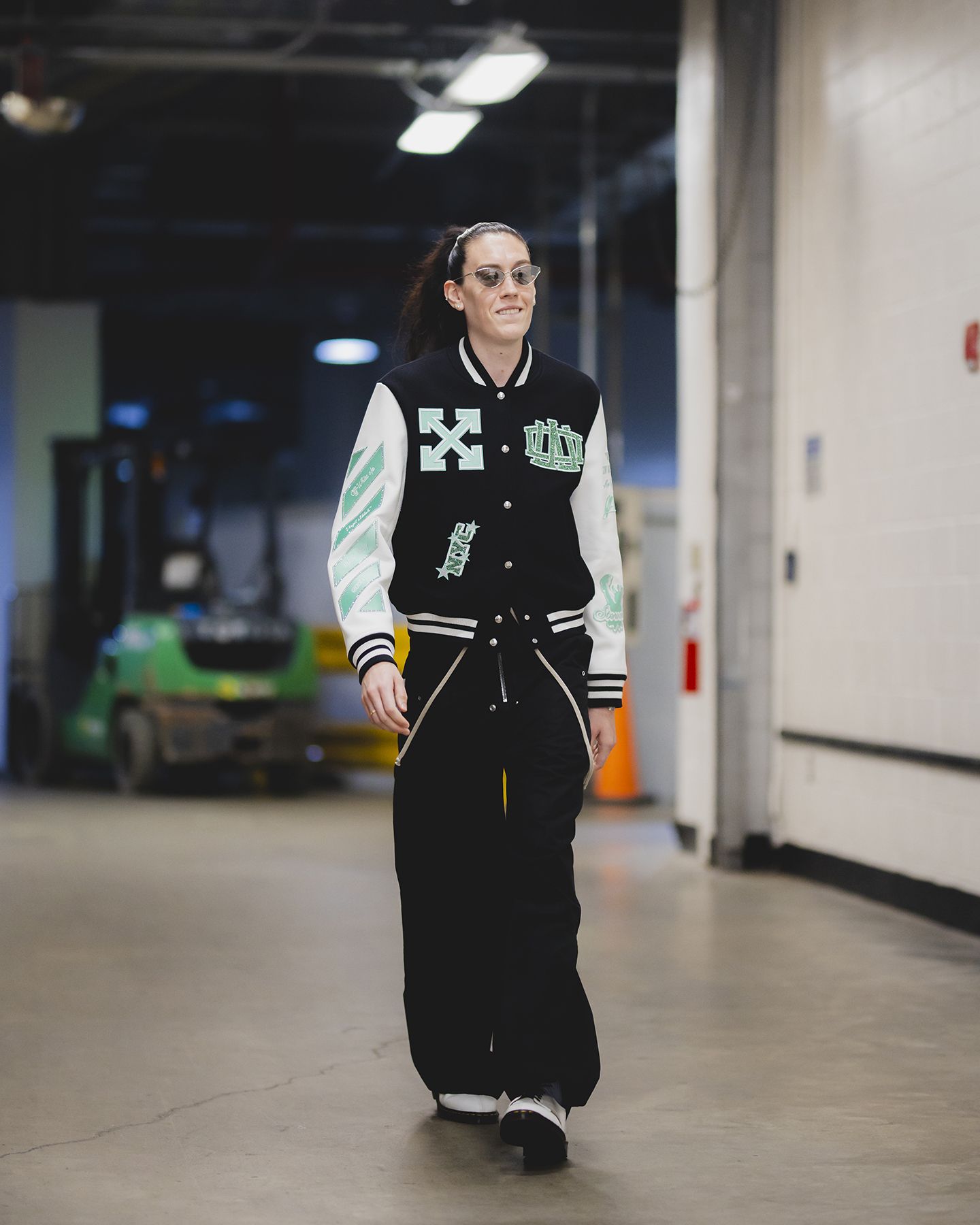 NY Liberty Players Walk WNBA Tunnel in Custom Off White Varsity Jackets