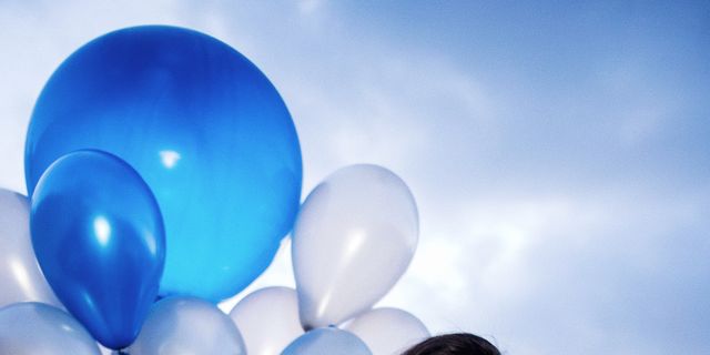 Blue, Balloon, Beauty, Snapshot, Electric blue, Party supply, Black hair, Photography, Smile, Architecture, 